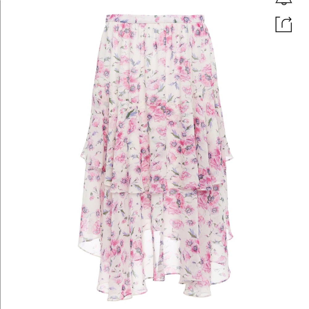 Loveshackfancy Alex Floral Silk Ruffle Midi Skirt